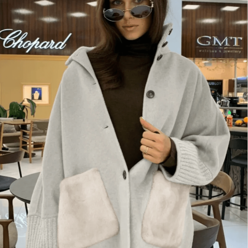 SOERA Terry Turtleneck Faux Fur Knit Coat - Coats & Jackets - 3256810016271253-;KK1764102178643961325 Beige S