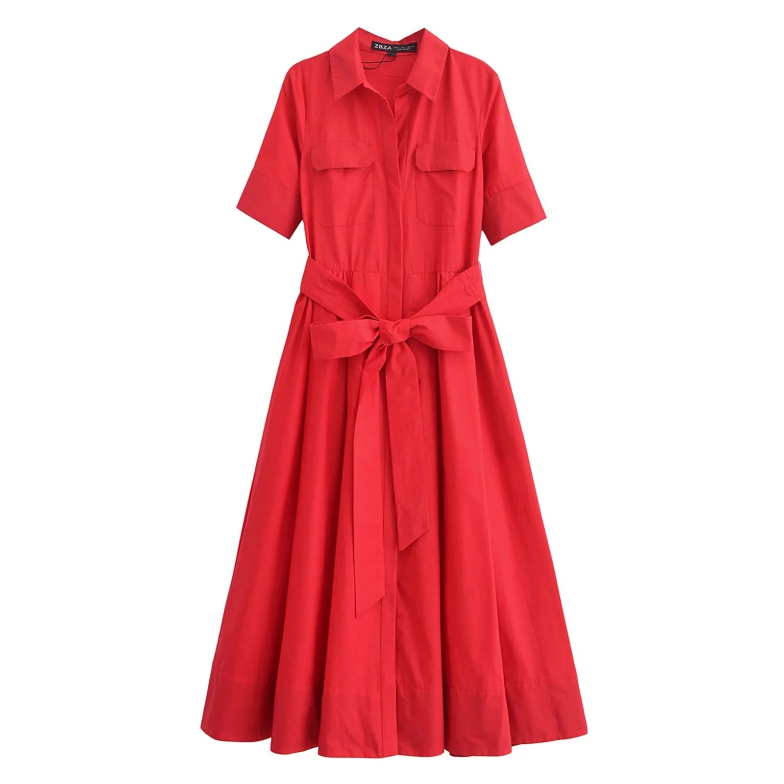 SOERA Beatrice Belted Shirt Midi Dress - Dress - Red XS