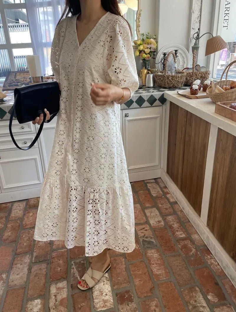 SOERA Beatrice V - Neck Embroidered Maxi Dress - Dress - M