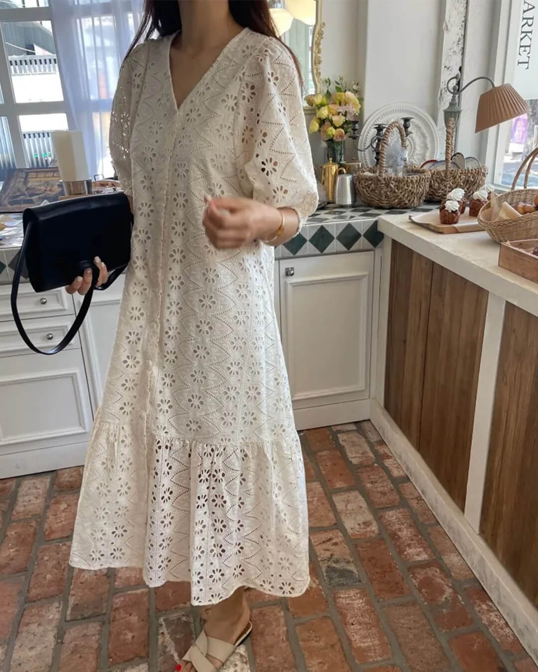 SOERA Beatrice V - Neck Embroidered Maxi Dress - Dress - M
