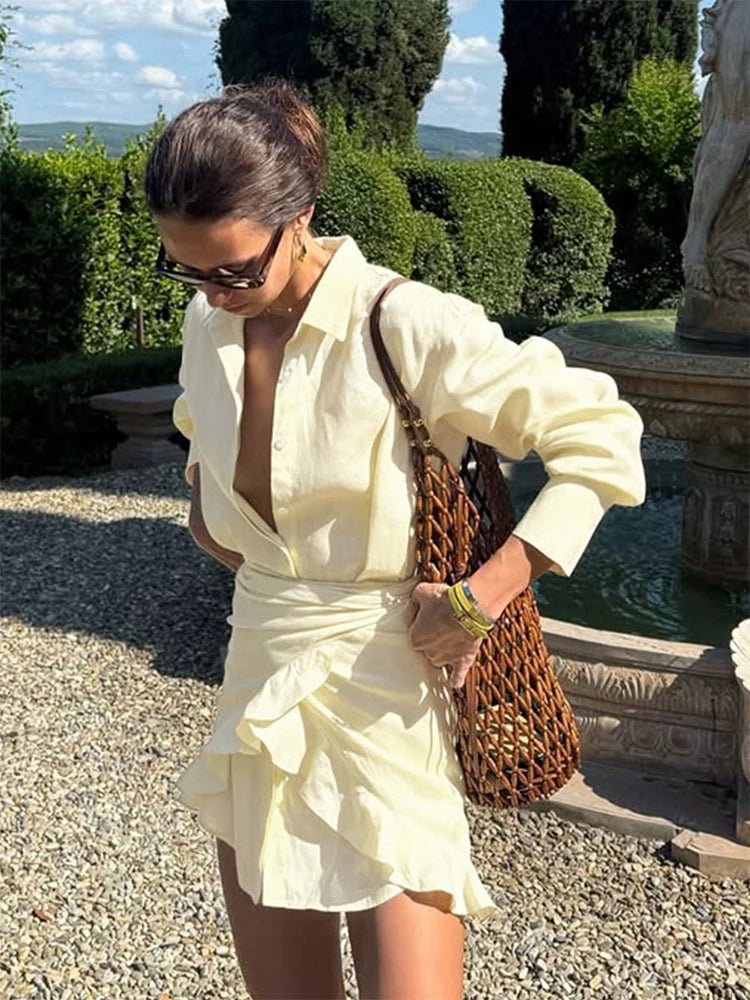 SOERA Beca Lace - Up Shirt Dress - Dress - Yellow S
