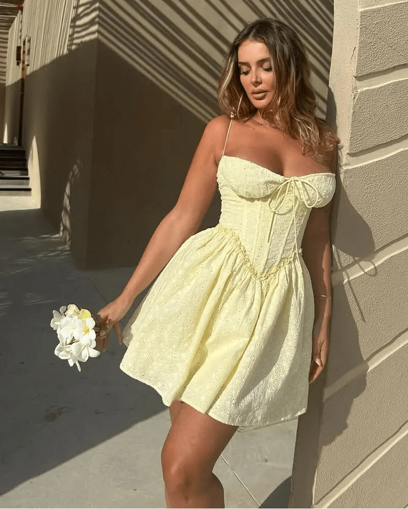 SOERA Bianca Embroidered Hollow - Out Mini Dress - Dress - Yellow S