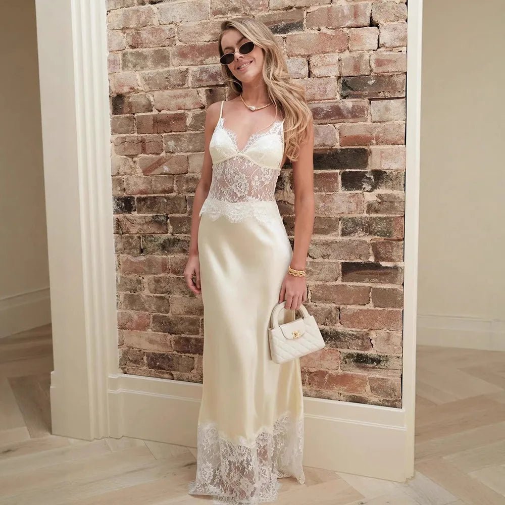 SOERA Bianca Lace V - Neck Maxi Dress - Dress - Beige XS