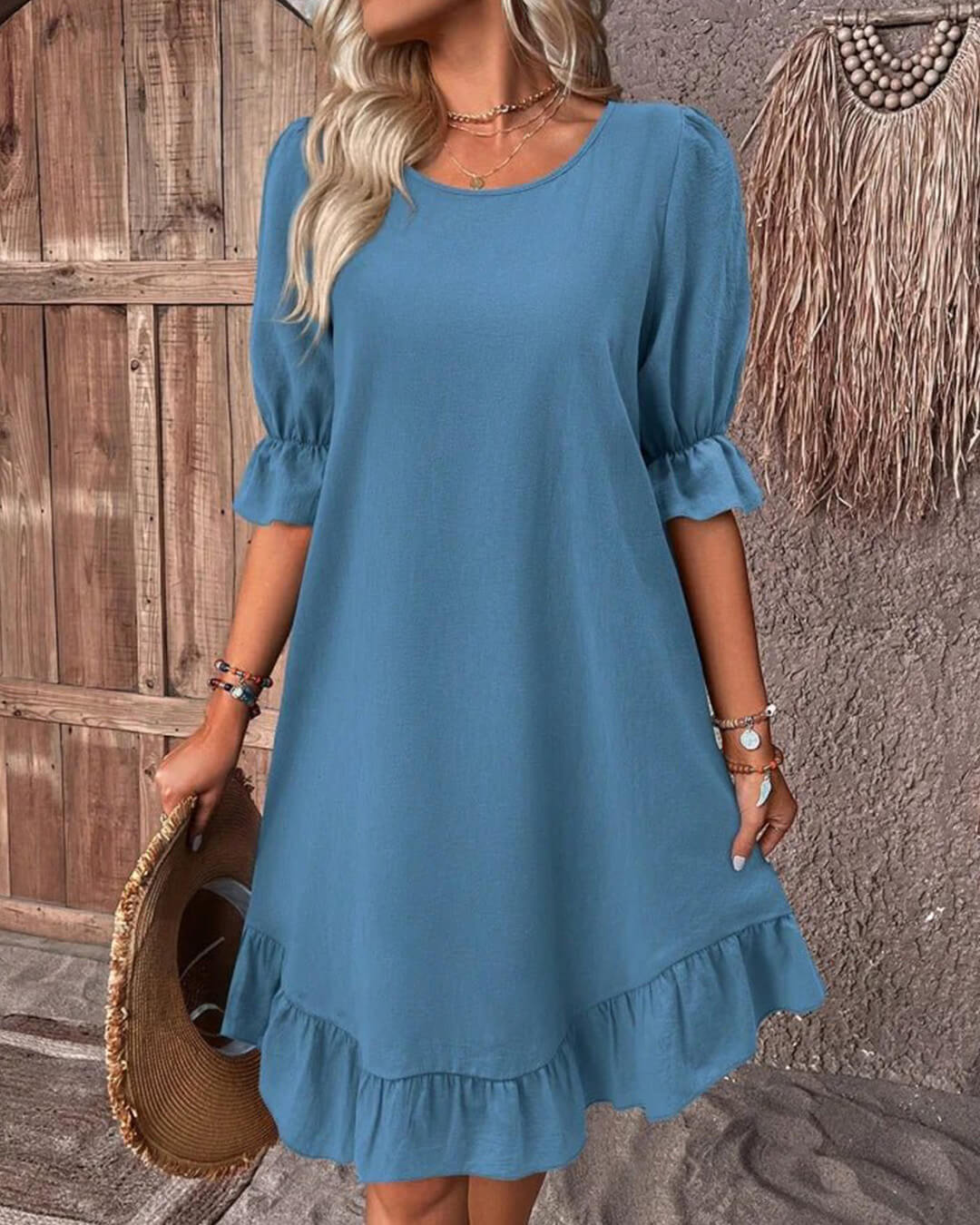 SOERA Celeste Ruffle Hem Smock Dress - Dress - Blue S
