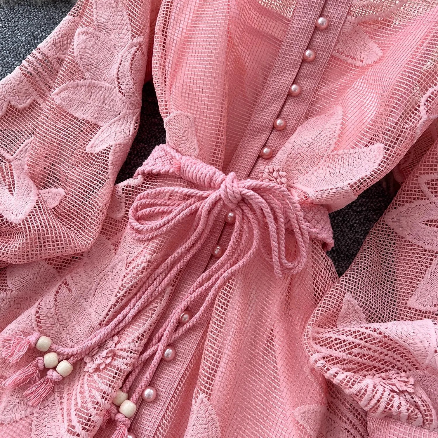 SOERA Hedy Embroidered Lace Belted Dress - Dress - Pink M