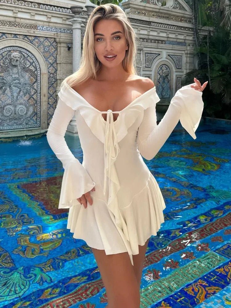SOERA Iris V-Neck Ruffle Mini Dress - Dress - XS