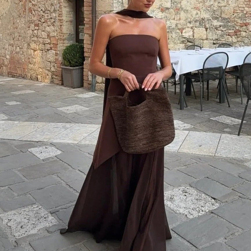 SOERA Ophelia Asymmetric Sheer Maxi Dress - Dress - SOERA-028419-S-BROWN-19523 Brown S