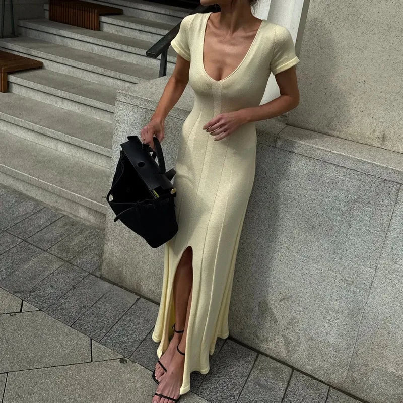 SOERA Bernadette Ribbed Knit Maxi Dress - Dresses - Yellow S