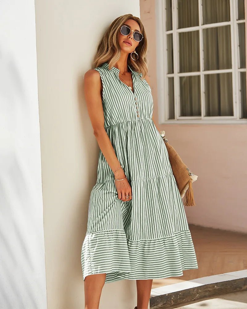 SOERA Bianca Striped V-Neck Sleeveless Shirt Dress - Dresses - Blue S
