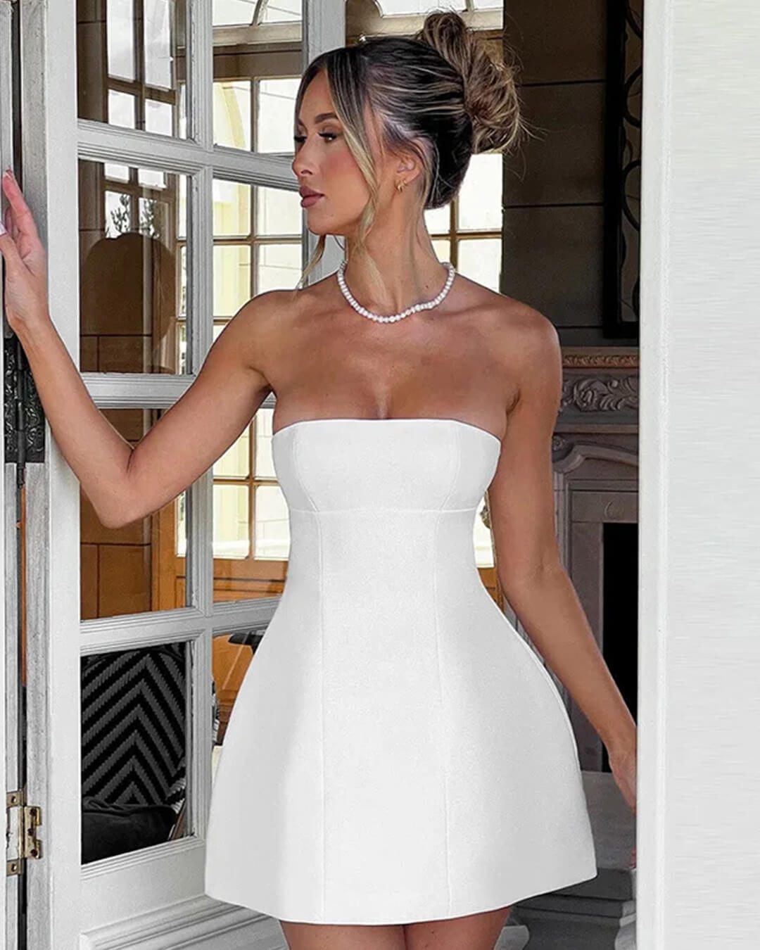 SOERA Colby Cinched Waist Strapless Mini Dress - Dresses - yu1775807456245515814 White M