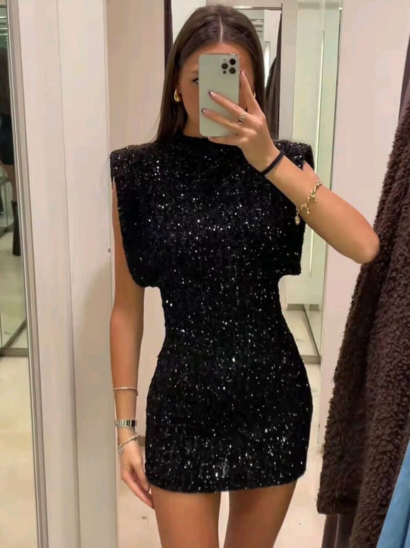 SOERA Gillian Glitter Mini Dress - Dresses - Black XS