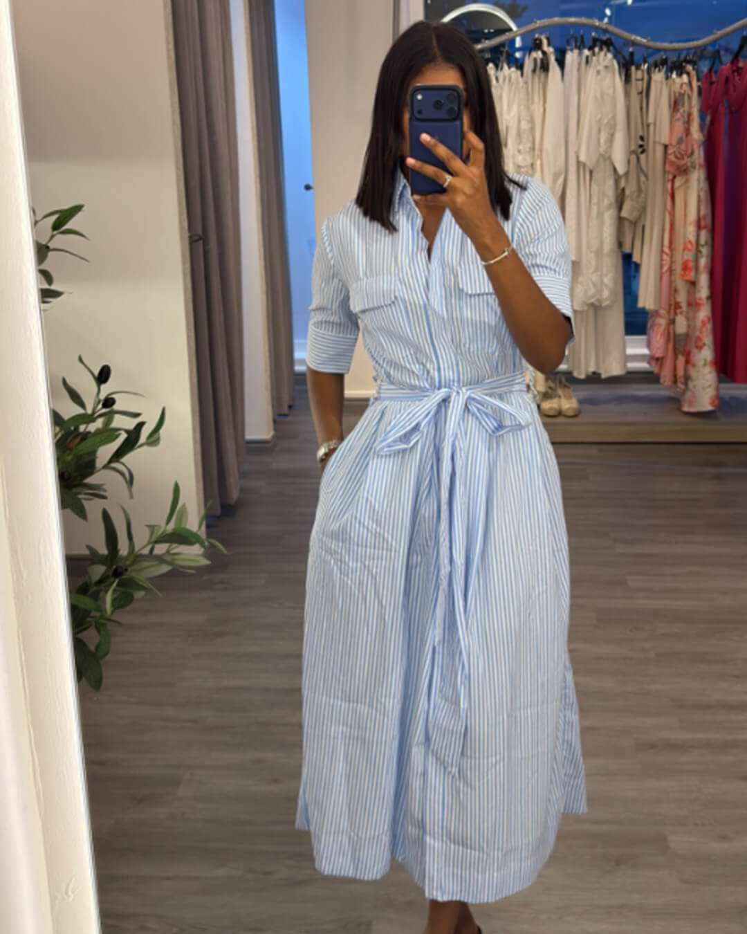 SOERA Katniss Striped Lace - Up Collar Maxi Dress - Dresses - Blue L
