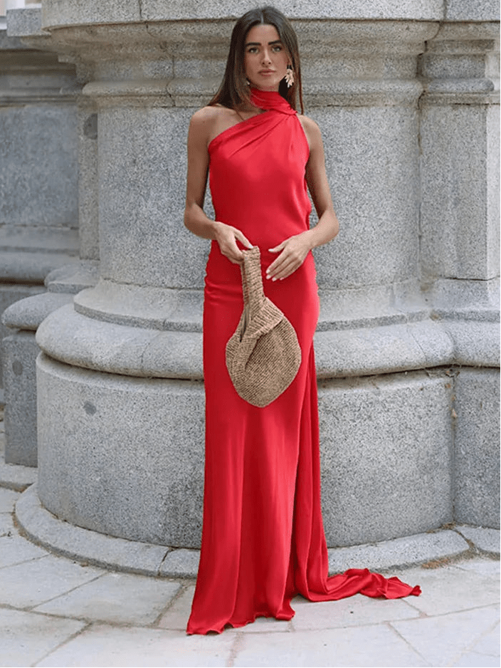 SOERA Suri Satin Halter Neck Cape Dress - Dresses - Purple S