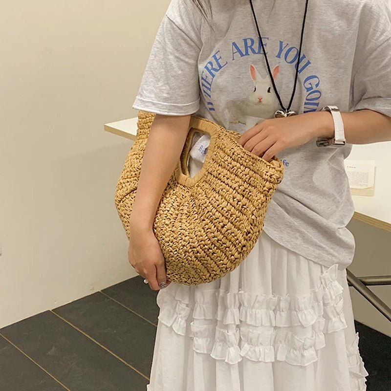 SOERA Alyana Half-Moon Rattan Tote Bag - Handbags - Beige