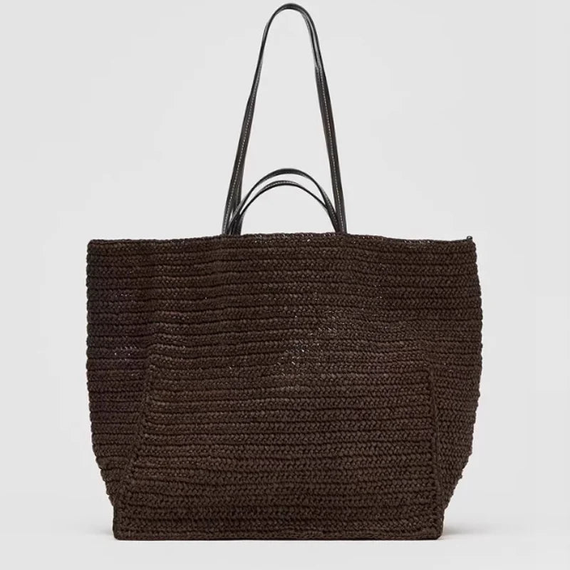 SOERA Naria Woven Straw Tote Bag - Handbags - Dark Brown
