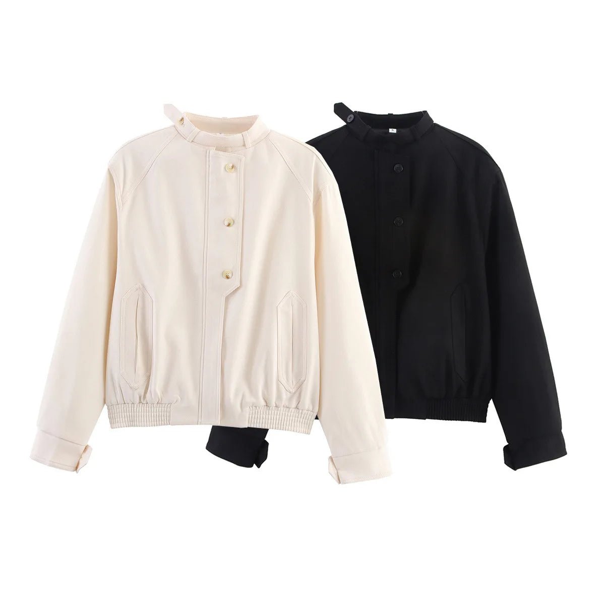 SOERA Beatrice Stand Collar Jacket with Button Details - Jackets - Black S