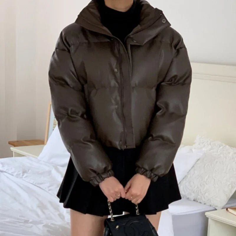 SOERA Samantha Faux Leather Puffer Jacket - Jackets - Brown M