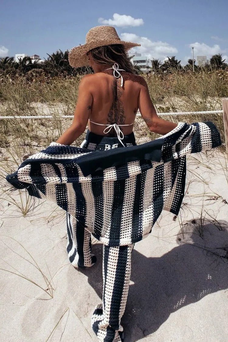 SOERA Aitanda Striped Crochet Co-Ord Set - Matching Sets - SOERA-750403-L-NAVY-12931 Navy L