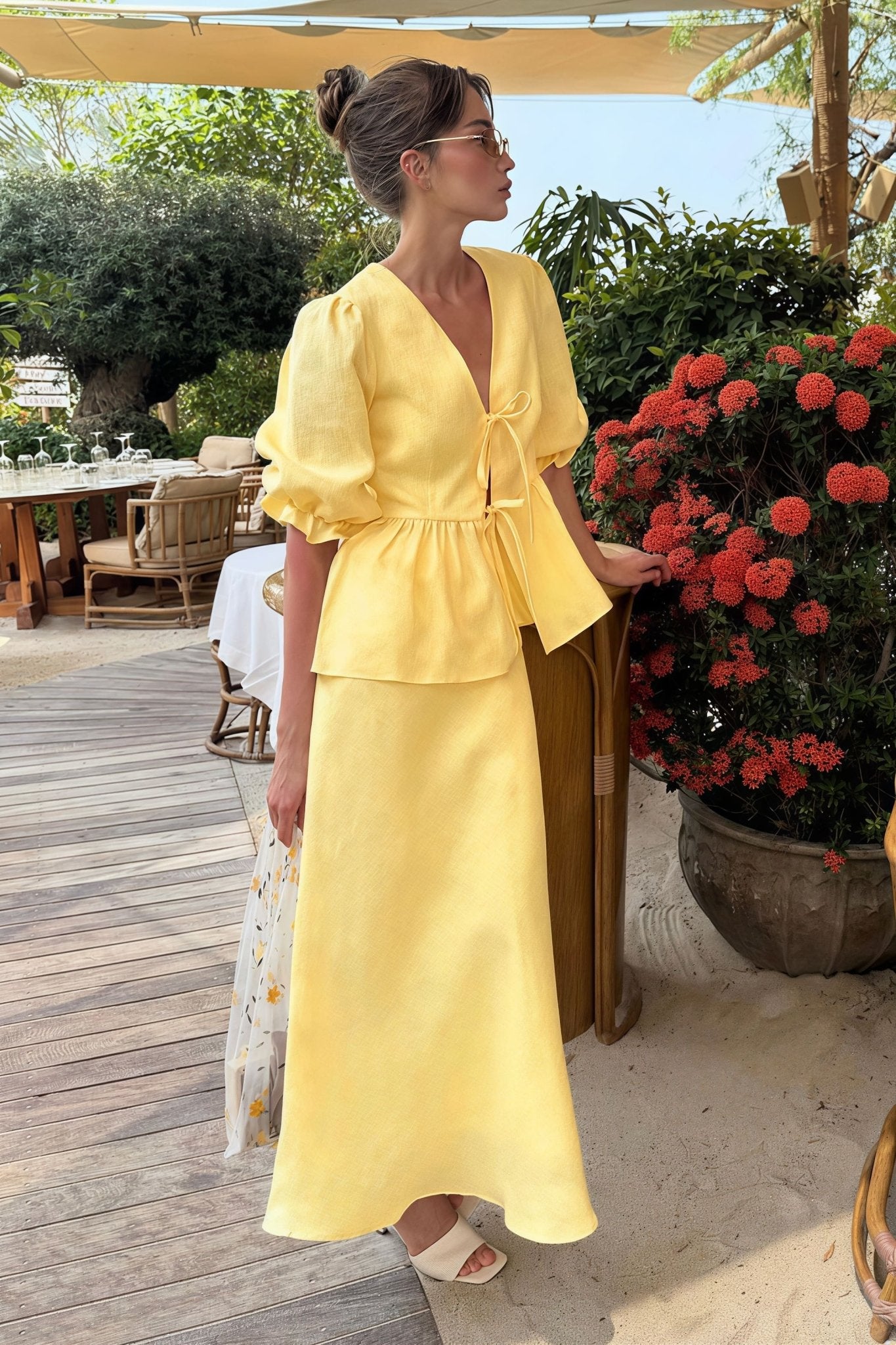 SOERA Indra Tie-Front Ruffle Skirt Set - Matching Sets - SOERA-344963-YEL-M-98947 Yellow M