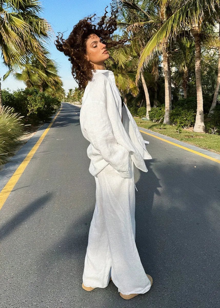 SOERA Sophia Cotton Shirt & Lounge Pants Set - Matching Sets - White S
