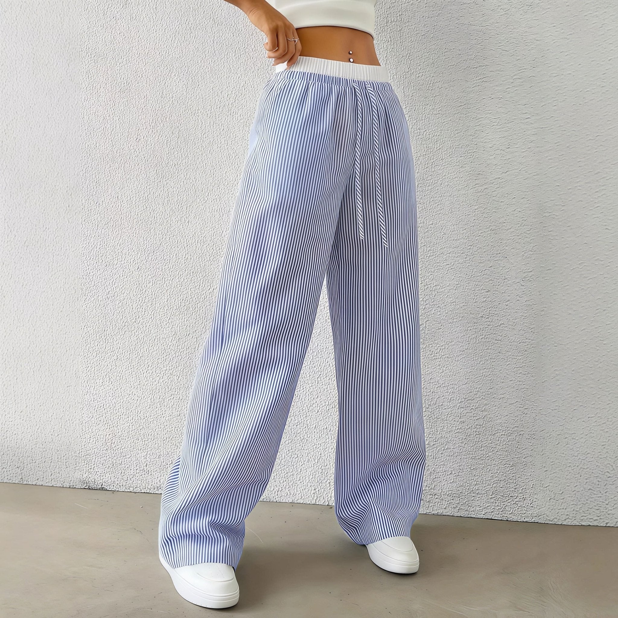 SOERA Beatrice Striped Straight Casual Pants - Pants - Blue L