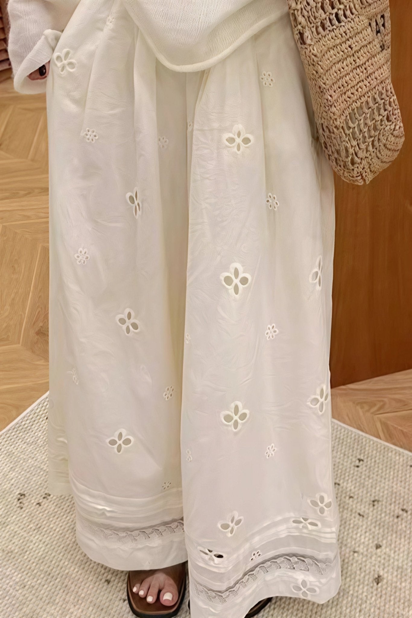 SOERA Bianca Hollow Out Lace Wide Leg Pants - Pants - Beige M