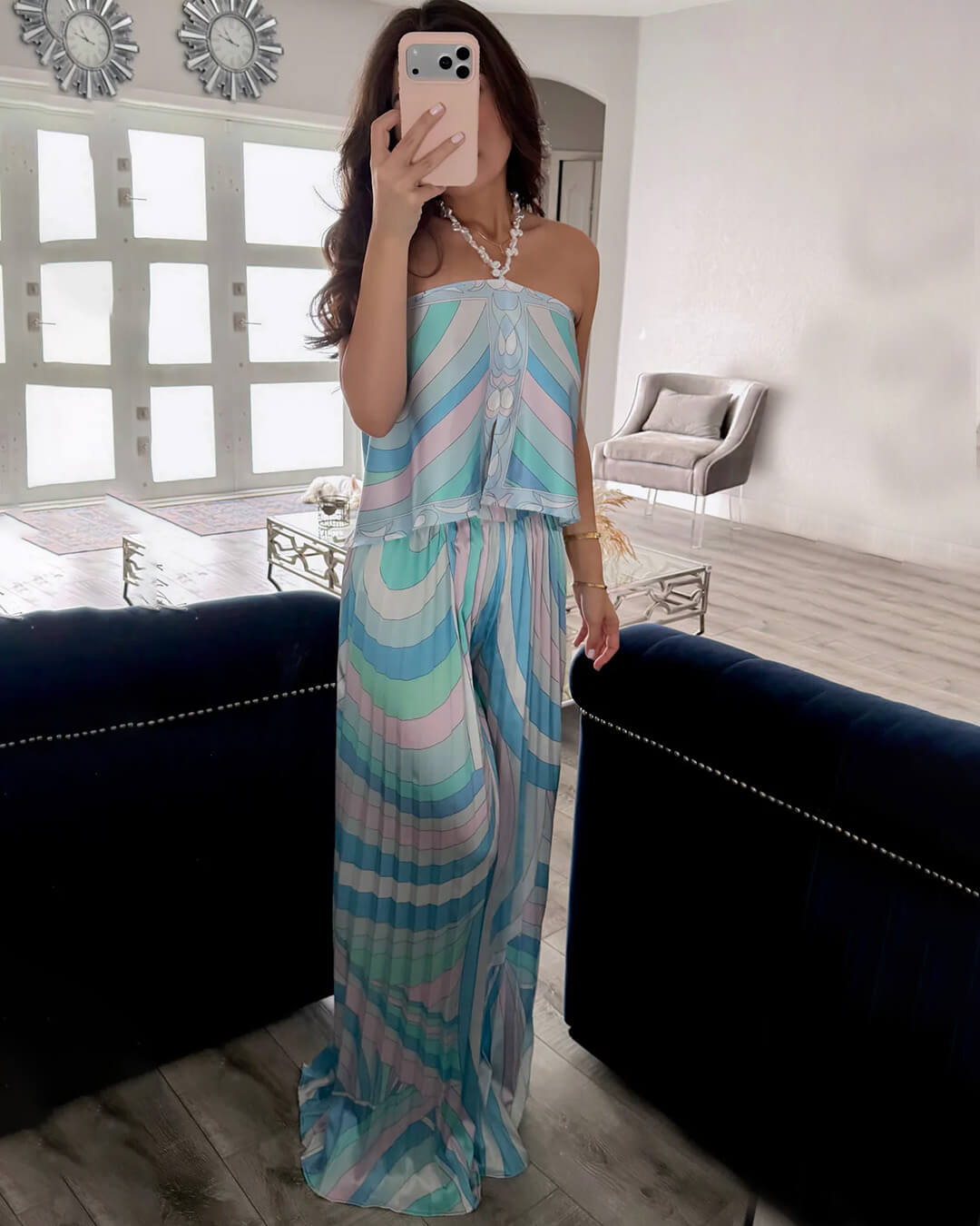 SOERA Bianca Pleated Capri Pants Co-Ord Set - Set - Blue L