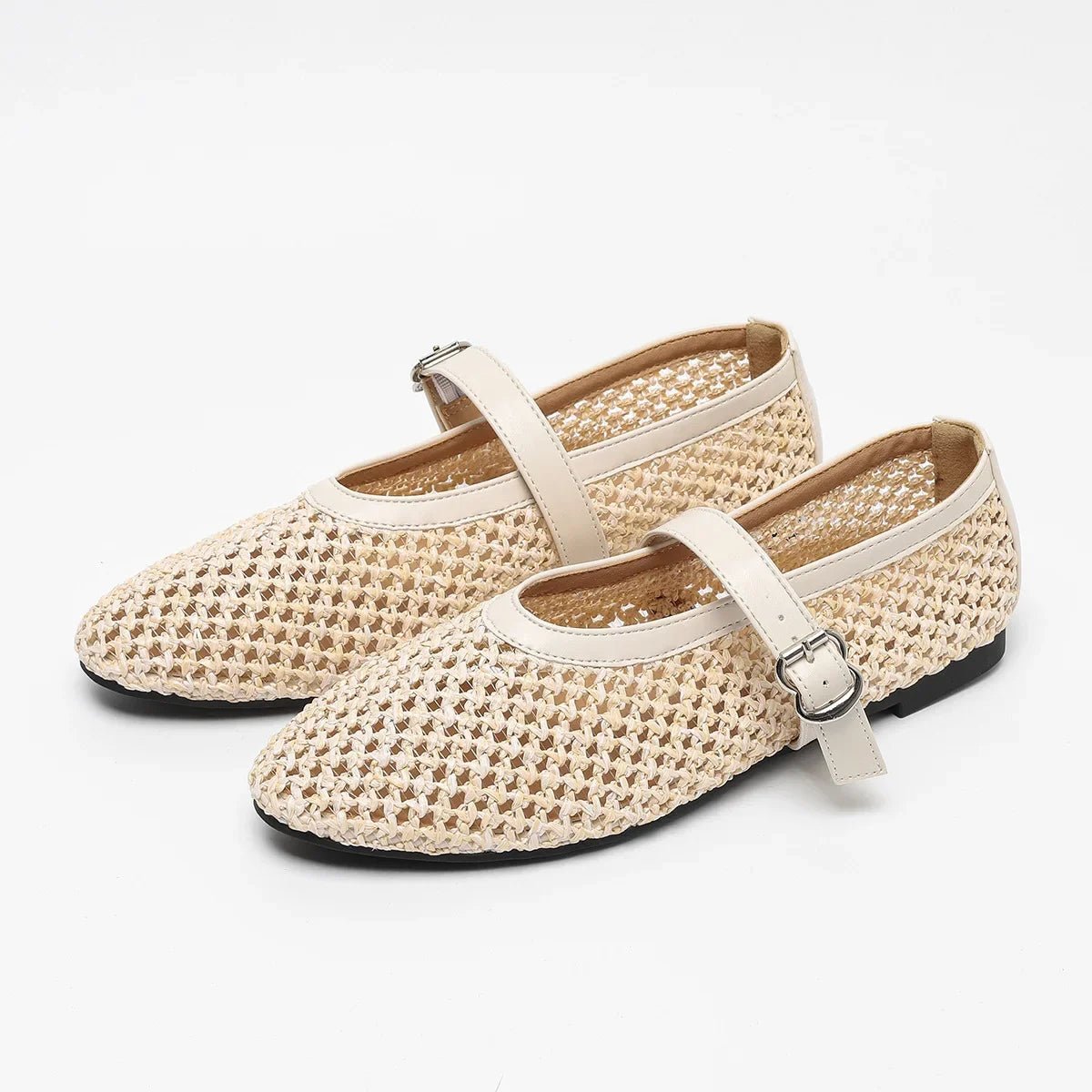 SOERA Beatrice Hollow Weave Mary Jane Flats - Shoes - Beige 35