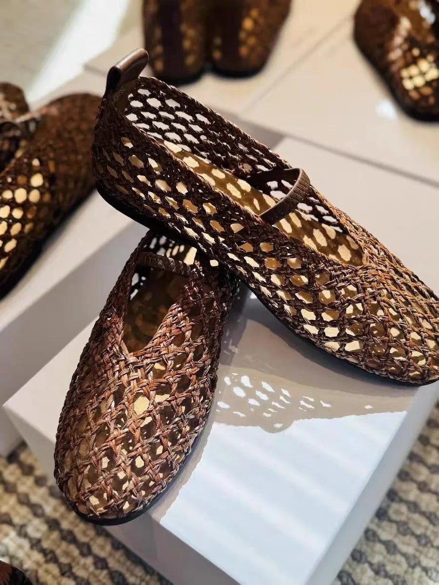 SOERA Francesca Hollow Woven Flat Shoes - Shoes - 1005009205383908-;kb1775031593753436640 Brown 37