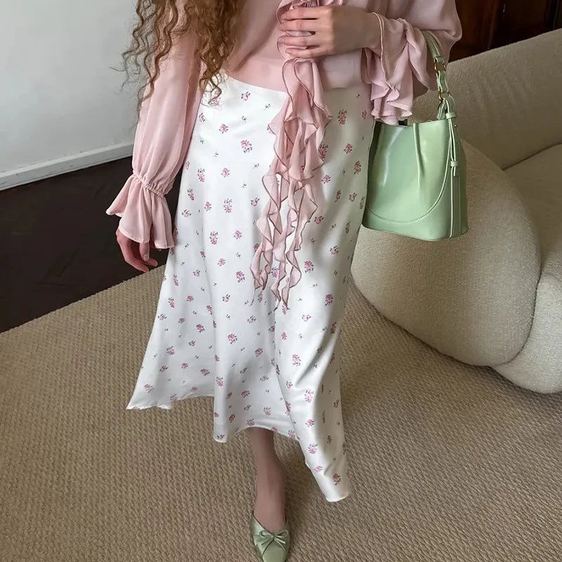 SOERA Bianca High Waist Satin Printed Midi Skirt - Skirts - White S