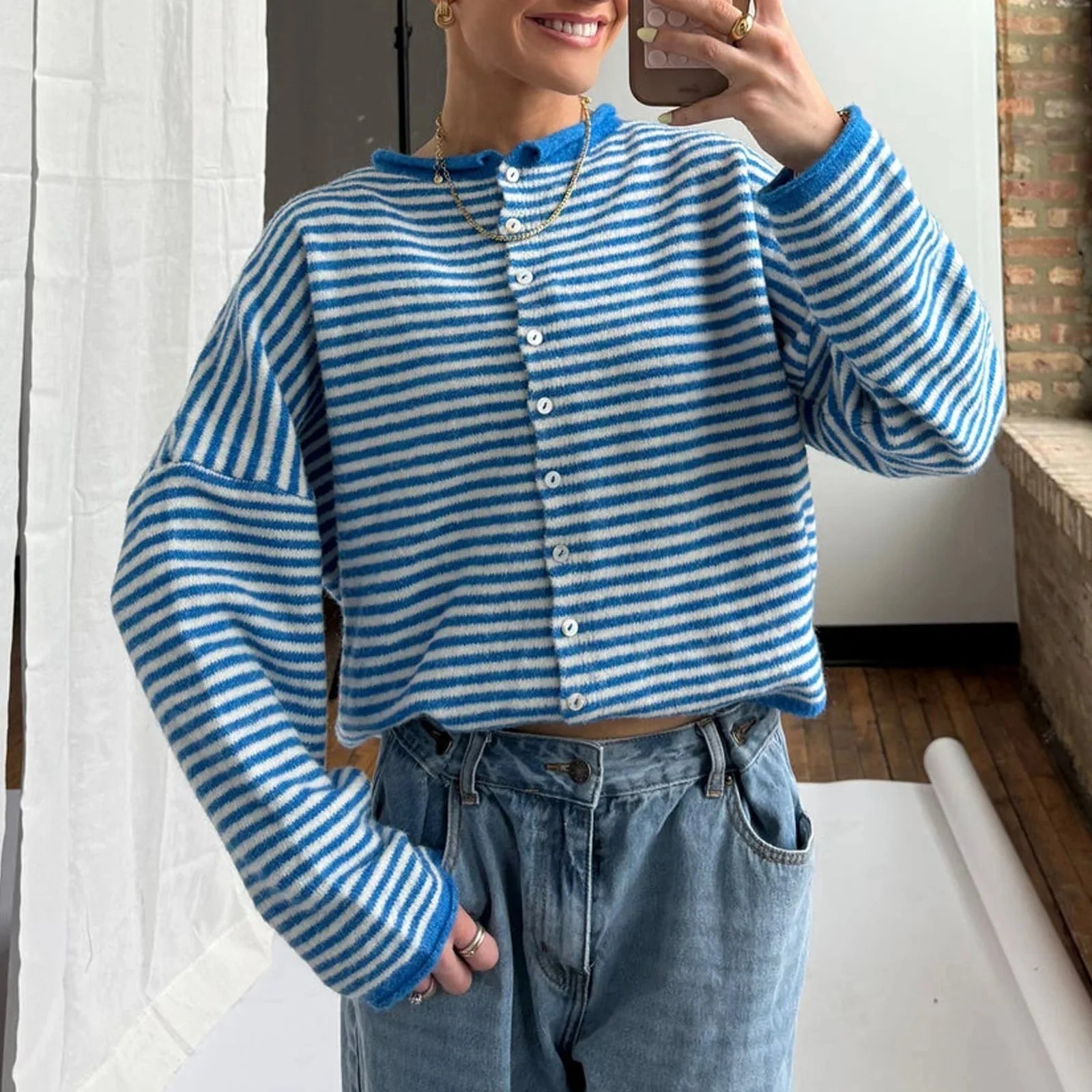 SOERA Sofia Striped Cardigan - Sweaters & Cardigans - Brown S