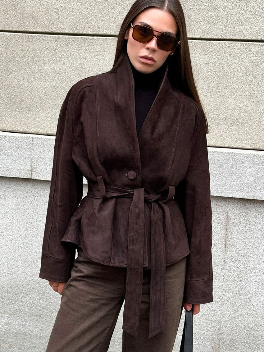 Teresa belted semsket trenchcoat