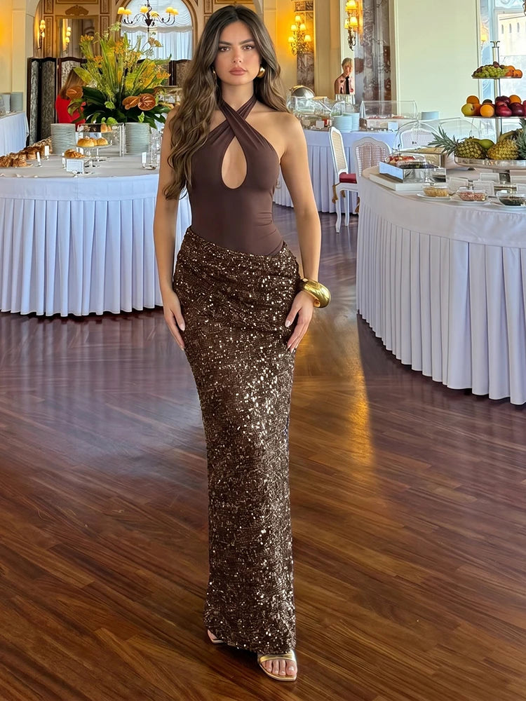 Aitia Criss-Cross Draped Maxi Dress