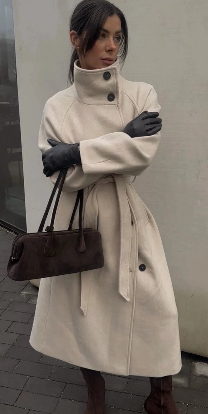 Claudine Long Belted High Collar Coat
