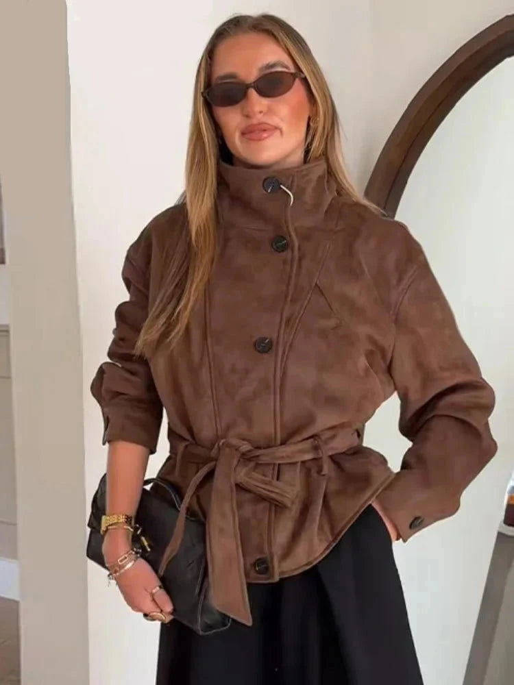 Rebecca Faux Suede Lace Up Jacket