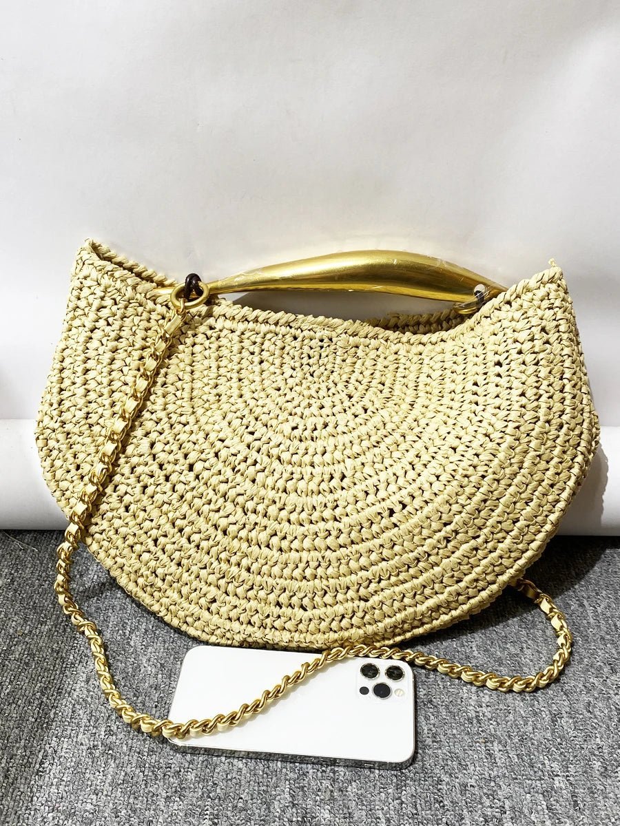 SOERA Sophia Sequined Straw Shoulder Bag - Bag -  Beige