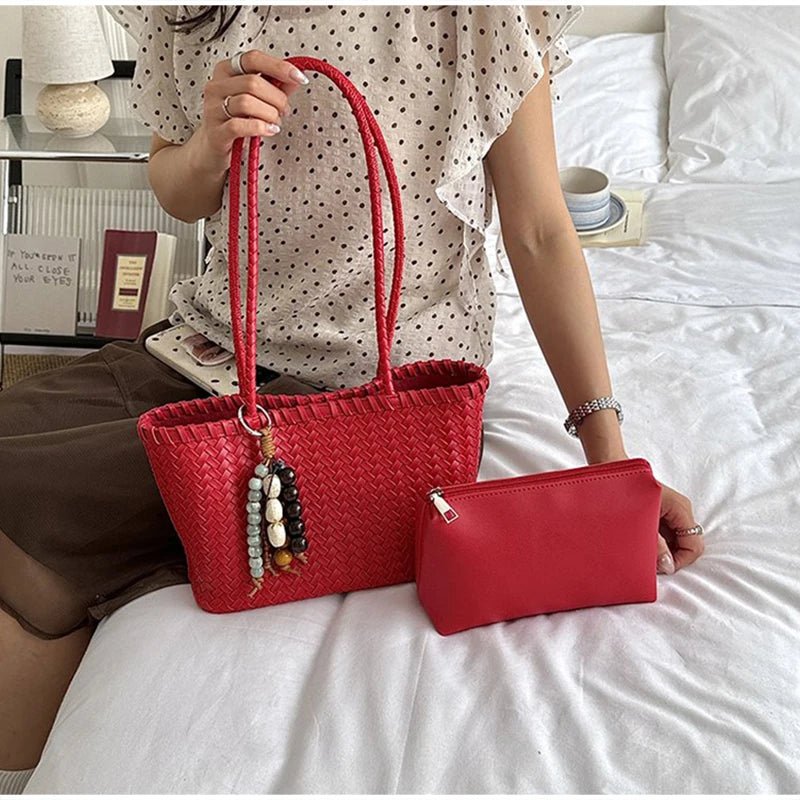 SOERA Emma Straw Woven Tote Bag - Bag -  Red