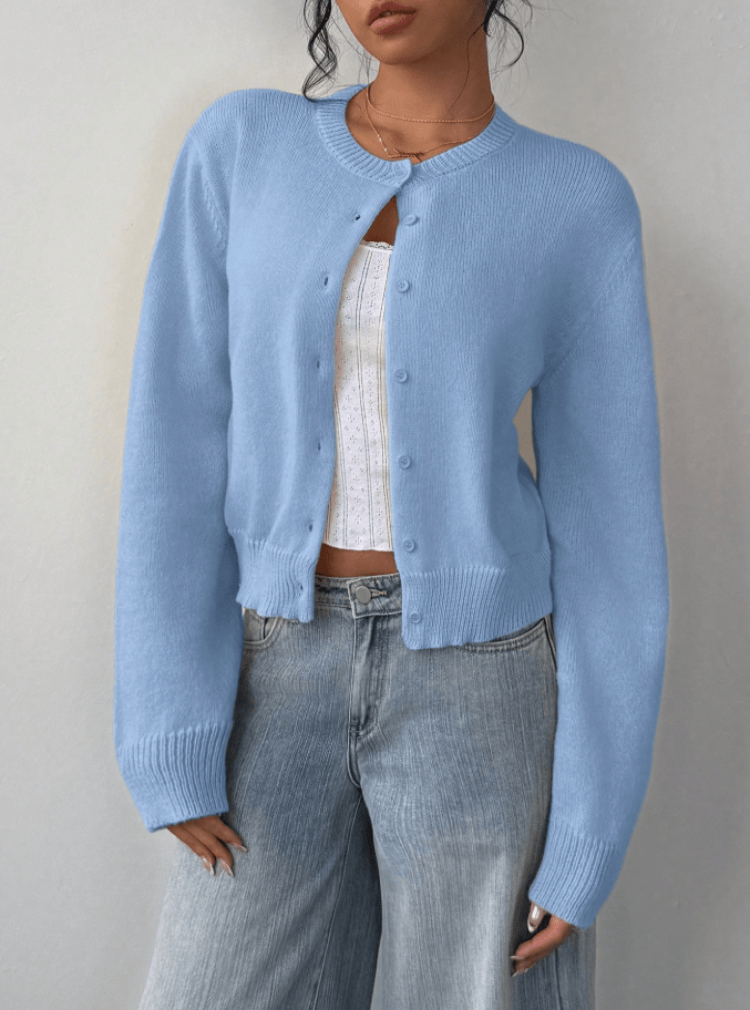 SOERA Emilia Button Front Knit Cardigan - Cardigan - SOERA-471939-BLU-L-44547 Blue L