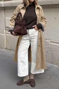 Annie Check-Accent Mid Trench Coat