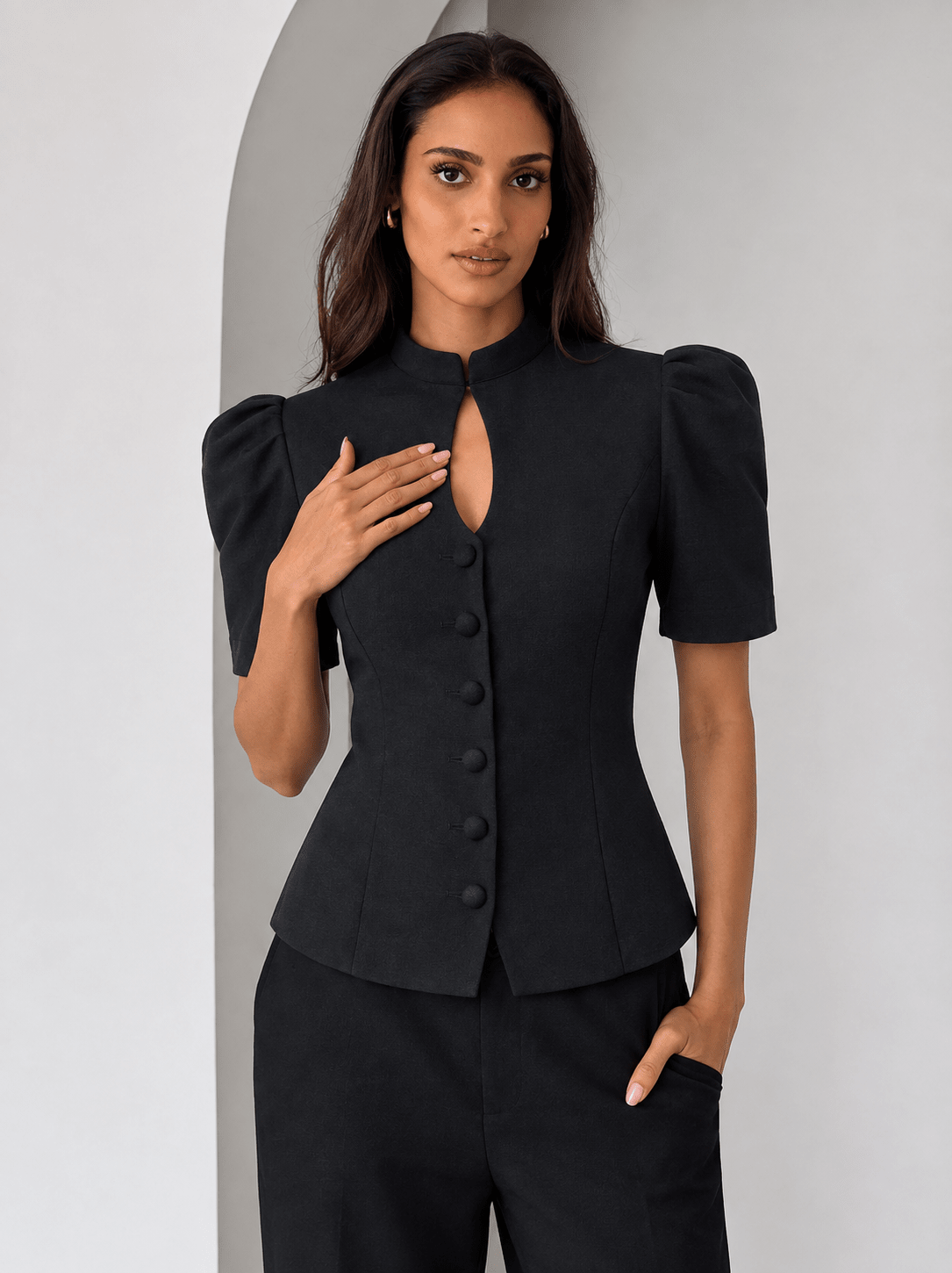SOERA Collette Stand Collar Top - Coats & Jackets - 1005009249508234-;fj1773648365519209082 Black S