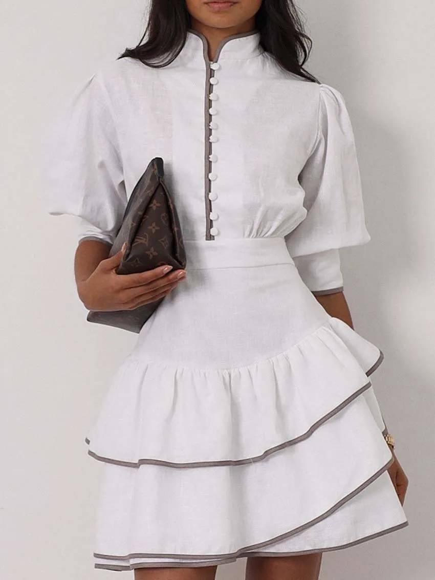SOERA Sara Patchwork Turtleneck Mini Dress - Dress - SOERA-228227-WHI-M-25571 White M