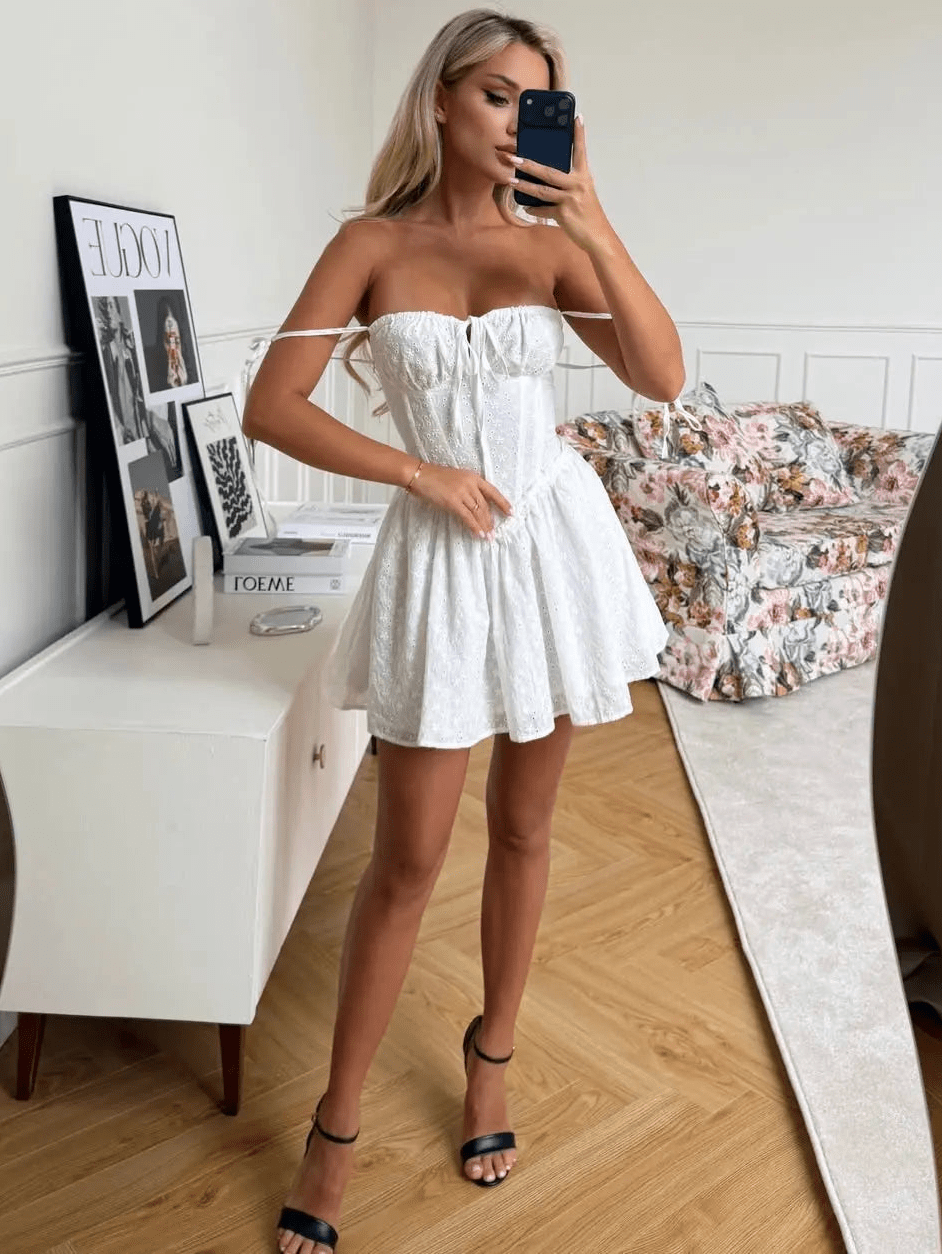 SOERA Bianca Embroidered Hollow - Out Mini Dress - Dress -  White L