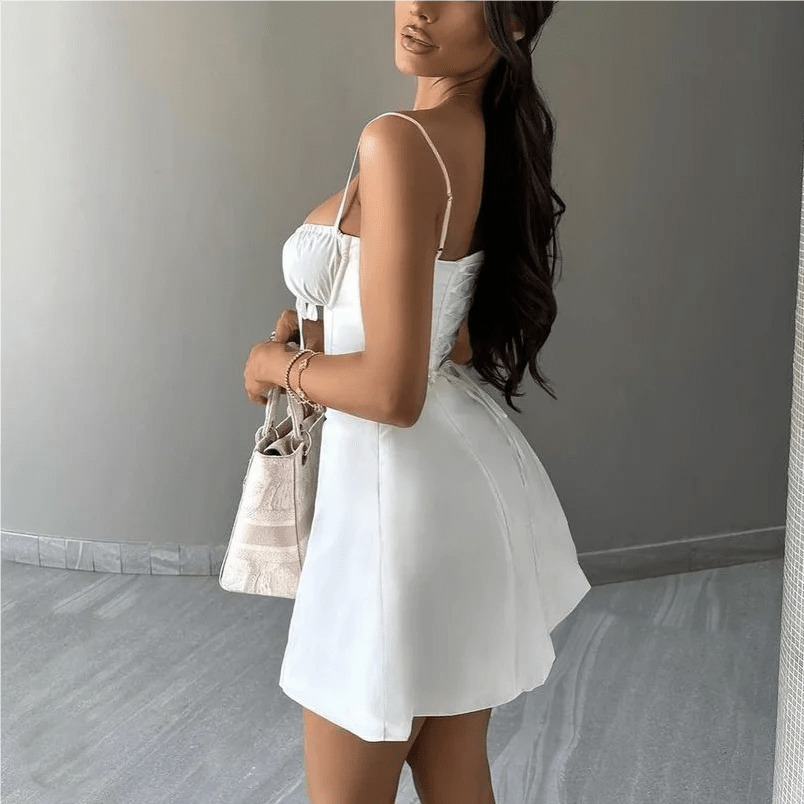 SOERA Bianca Lace - Up Mini Sundress - Dress -  White XS