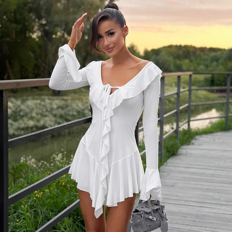 SOERA Iris V-Neck Ruffle Mini Dress - Dress -  XS