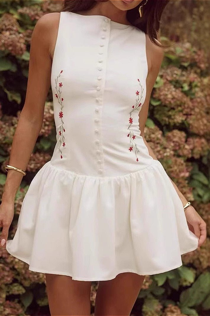 SOERA Zofia Sleeveless Embroidered Mini Dress - Dress -  White S