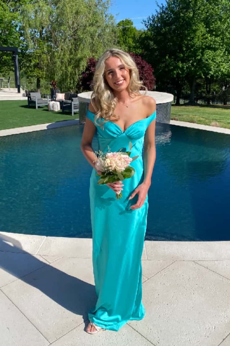 SOERA Clea Satin Off the Shoulder Maxi Dress - Dresses -  Aqua XS