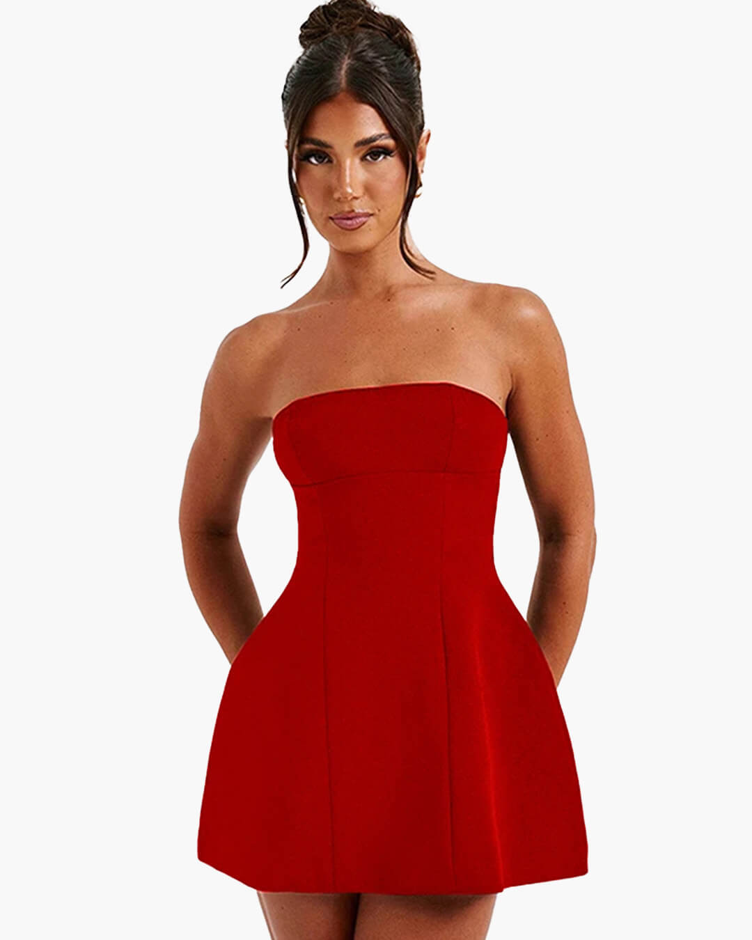 SOERA Colby Cinched Waist Strapless Mini Dress - Dresses - ru1775807456245812682 Red S