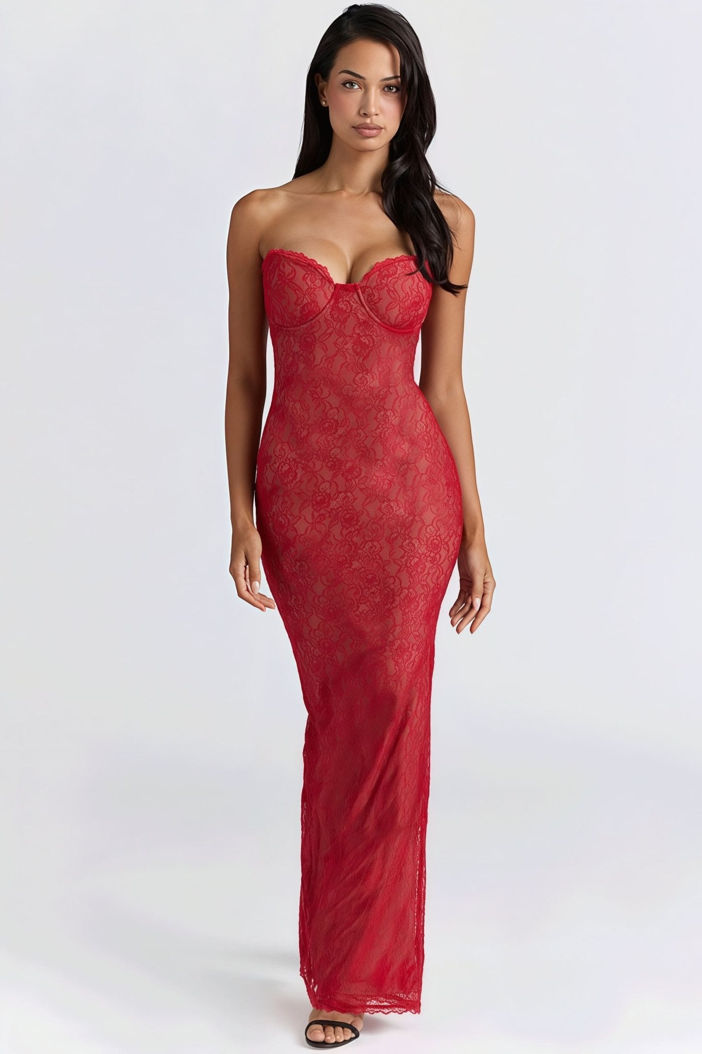 SOERA Senna Lace Sheer Bandeau Maxi Dress - Dresses - SOERA-761475-RED-M-72355 Red M