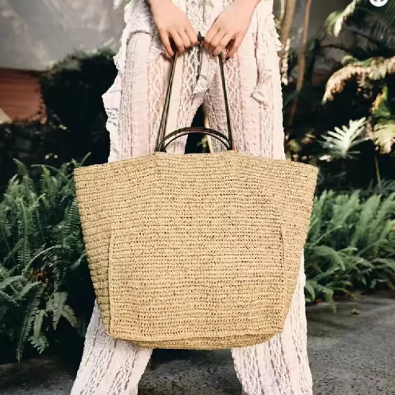 SOERA Aimee Handwoven Straw Beach Tote Bag - Handbags -  Beige