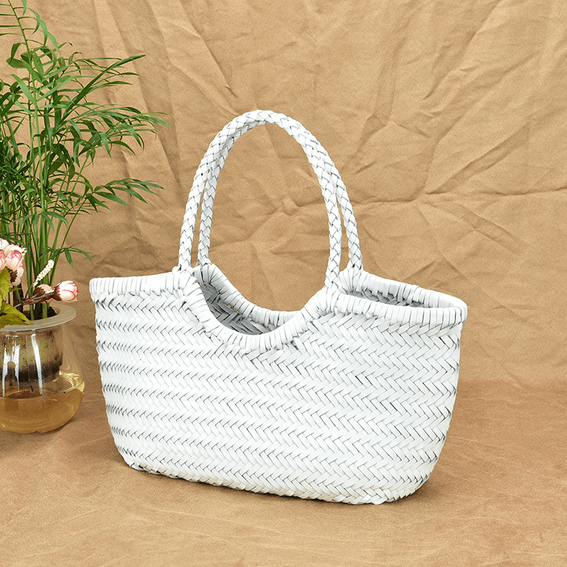 SOERA Beatrice Woven Leather Tote Bag - Handbags -  White Small